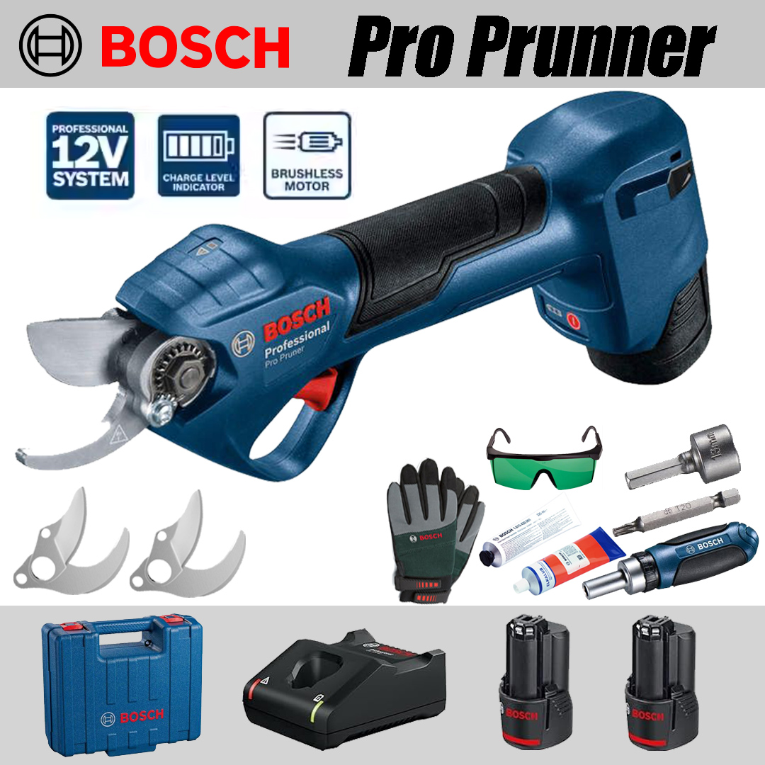 【BOSCH】剪定鋏*1、リチウム電池*2、切断刃*2、収納ケース*1、充電器*1